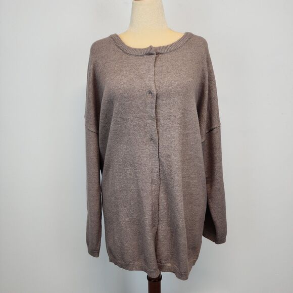 Made With Love Snap Front Cardigan Sweater Size XL Taupe Round Neck Soft Boxy - Picture 1 of 16